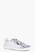 Boohoo Abbie Metallic Ribbon Lace Trainers Silver