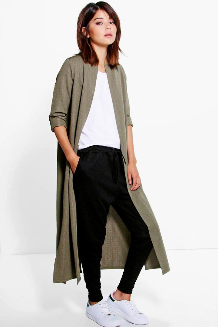Boohoo Ellie Split Back Maxi Duster Khaki