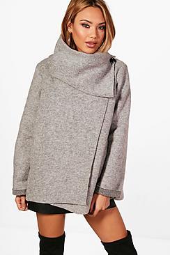 Boohoo Harriet Funnel Neck Wool Coat
