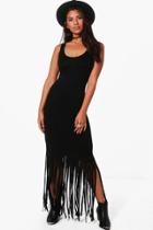 Boohoo Ava Tassel Sleeveless Maxi Dress Black