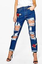 Boohoo Maisie 70s Wash Embroidered Mom Jeans