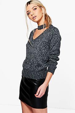 Boohoo Holly Soft Knit Choker Jumper