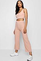 Boohoo Kiera Ribbed Lettuce Hem Top Trouser Co-ord Set
