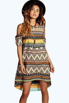 Boohoo Fallon Aztec Print Open Shoulder Shift Dress