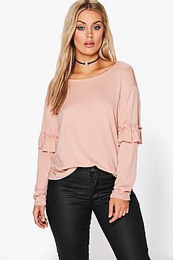 Boohoo Plus Saskia Frill Sleeve Jumper