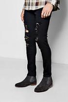 Boohoo Slim Fit Black Jeans With All Over Rips