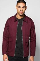 Boohoo Double Pocket Zip Through Lined Jacket Burgundy