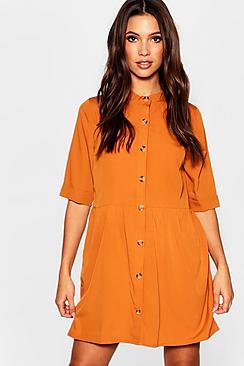 Boohoo Round Neck Horn Button Oversized Shirt Dress