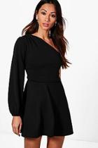 Boohoo Petite Abi Asymmetric Volume Sleeve Dress