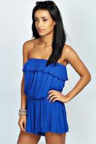 Boohoo Ida Bandeau Ruffle Jersey Playsuit Cobalt