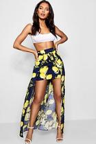 Boohoo Amanda Woven Lemon Print Double Maxi Skirt