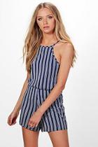 Boohoo Laura High Neck Striped Playsuit
