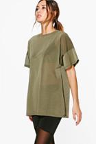 Boohoo Kara Fit Oversized Mesh Workout Tee Khaki