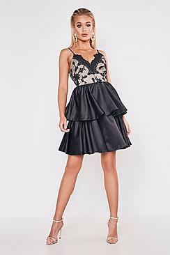 Boohoo Premium Lace Back Detail Tiered Skater Dress