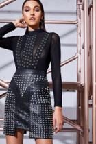 Boohoo Premium Arabella Pu Studded Zip Through Skirt Black