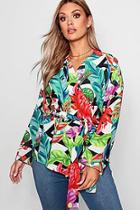 Boohoo Plus Joy Floral Tropical Print Wrap Top
