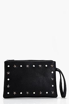 Boohoo Millie Pearl And Star Ziptop Clutch