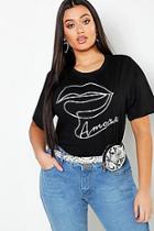 Boohoo Plus Amore Lips Slogan T-shirt