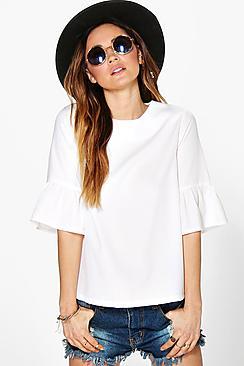 Boohoo Sally Frill Sleeve Woven Shell Top