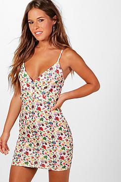 Boohoo Petite Hannah Floral Wrap Dress