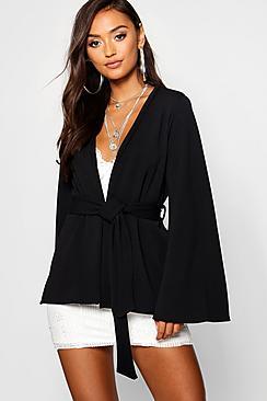 Boohoo Petite Kimono Sleeve Belted Blazer