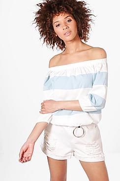 Boohoo Brenda Striped Bardot Top