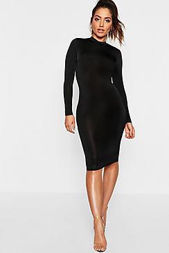 Boohoo Long Sleeve Disco Slinky Bodycon Dress