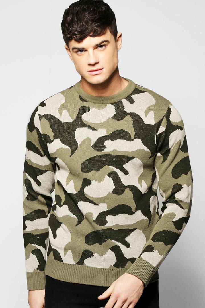 Boohoo Camo Crew Neck Jumper Camo