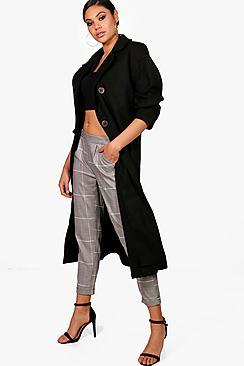 Boohoo Hallie Double Breasted Longline Wool Look Coat