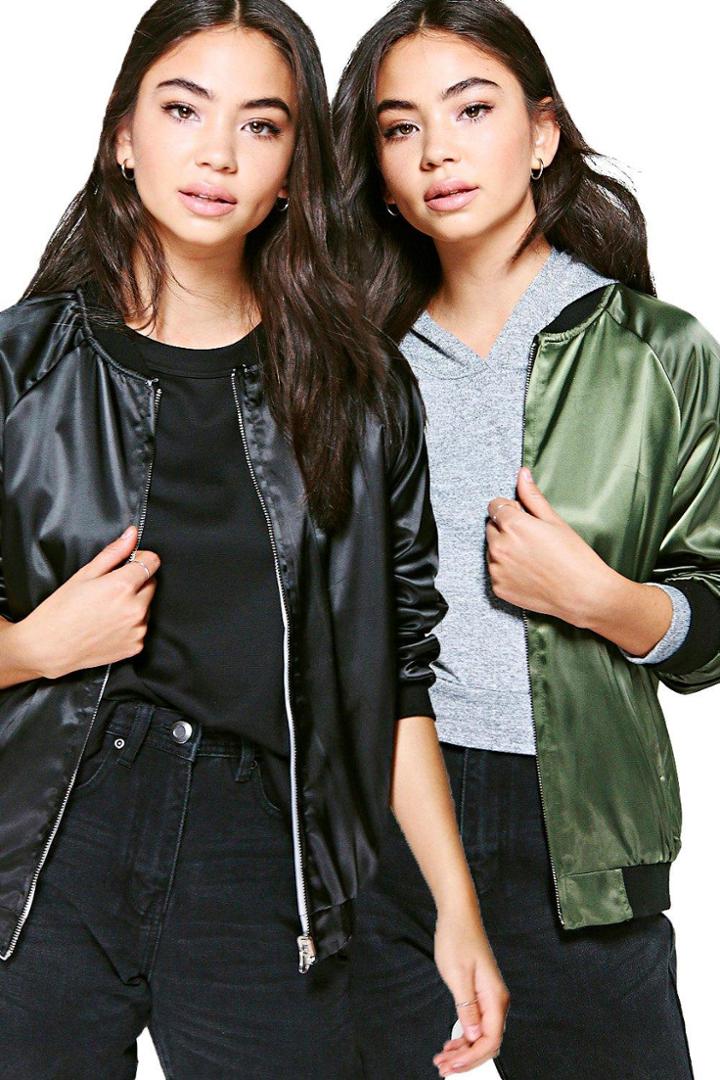 Boohoo Ellen Satin Reversible Bomber Khaki