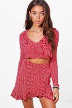 Boohoo Niamh Ruffle Polka Dot Crop & Skirt Co-ord Set