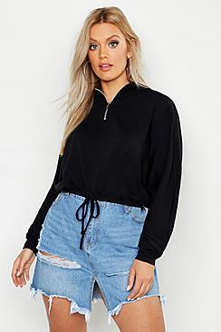 Boohoo Plus Batwing Sleeve Cropped Drawstring Sweat
