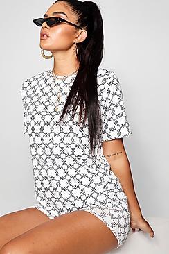 Boohoo Kelly Oversized Repeat Print T-shirt