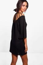 Boohoo Jinny Cage Back Long Sleeved Shift Dress Black