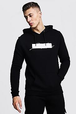 Boohoo Man Autograph Embroidered Reflective Print Hoodie