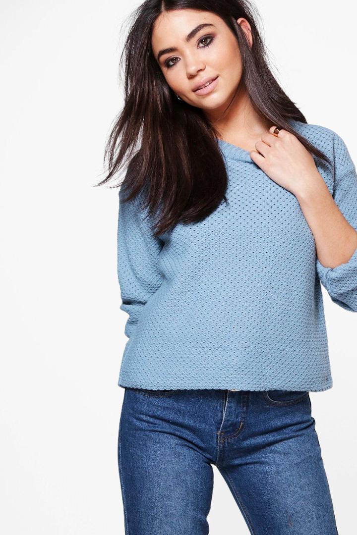 Boohoo Amber Triangle Stitch Cropped Jumper Blue