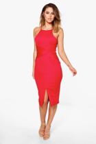 Boohoo Wendy Twist Front Midi Pencil Dress Red