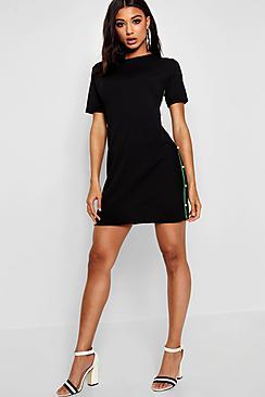 Boohoo Abi Pearl Detail Stripe Shirt Dress