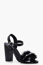 Boohoo Grace Glitter And Feather Detail Heels