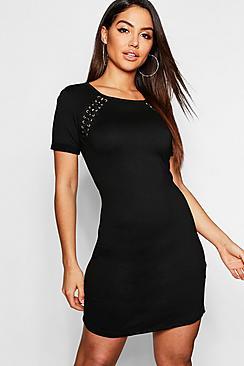 Boohoo Lace Up Detail Shift Dress