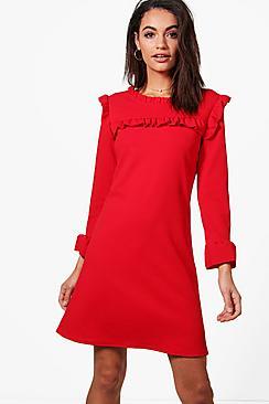 Boohoo Ruffle Neck & Cuff Tailored Dress