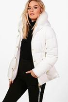 Boohoo Lucy Fitted Padded Jacket With Faux Fur Hood