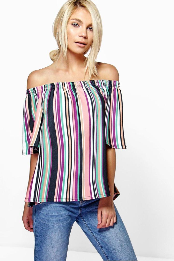 Boohoo Lizzie Multi Stripe Bardot Top Multi