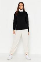 Boohoo Tall Rib High Neck Notch Front Sweat