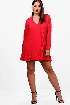 Boohoo Plus Natalie Crepe Ruffle Detail Longline Blazer