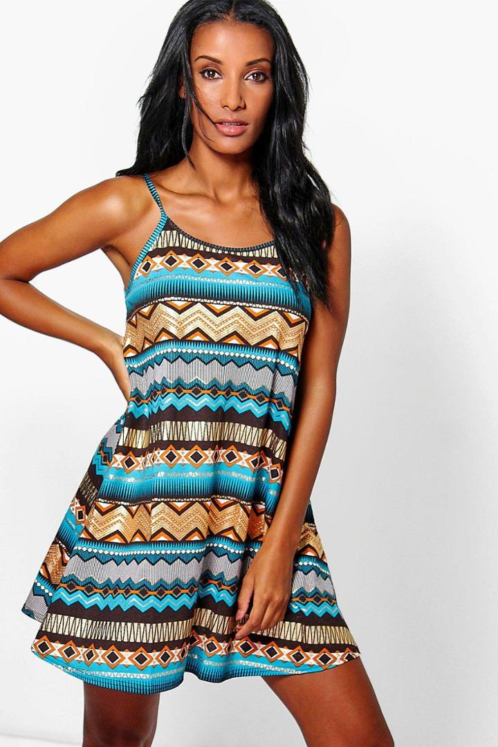 Boohoo Lucy Strappy Swing Dress Multi