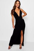Boohoo Petite Strappy Plunge Slit Front Maxi Dress