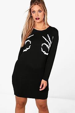 Boohoo Plus Kylie Skeleton Bodycon Halloween Dress