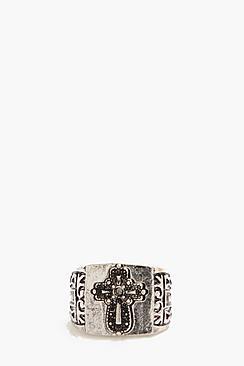 Boohoo Cross Deboss Signet Ring