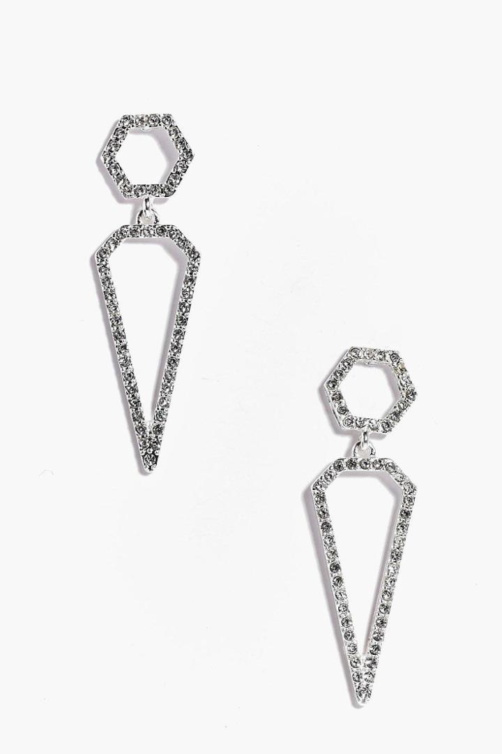 Boohoo Amelie Geometric Diamante Pendant Earrings Silver